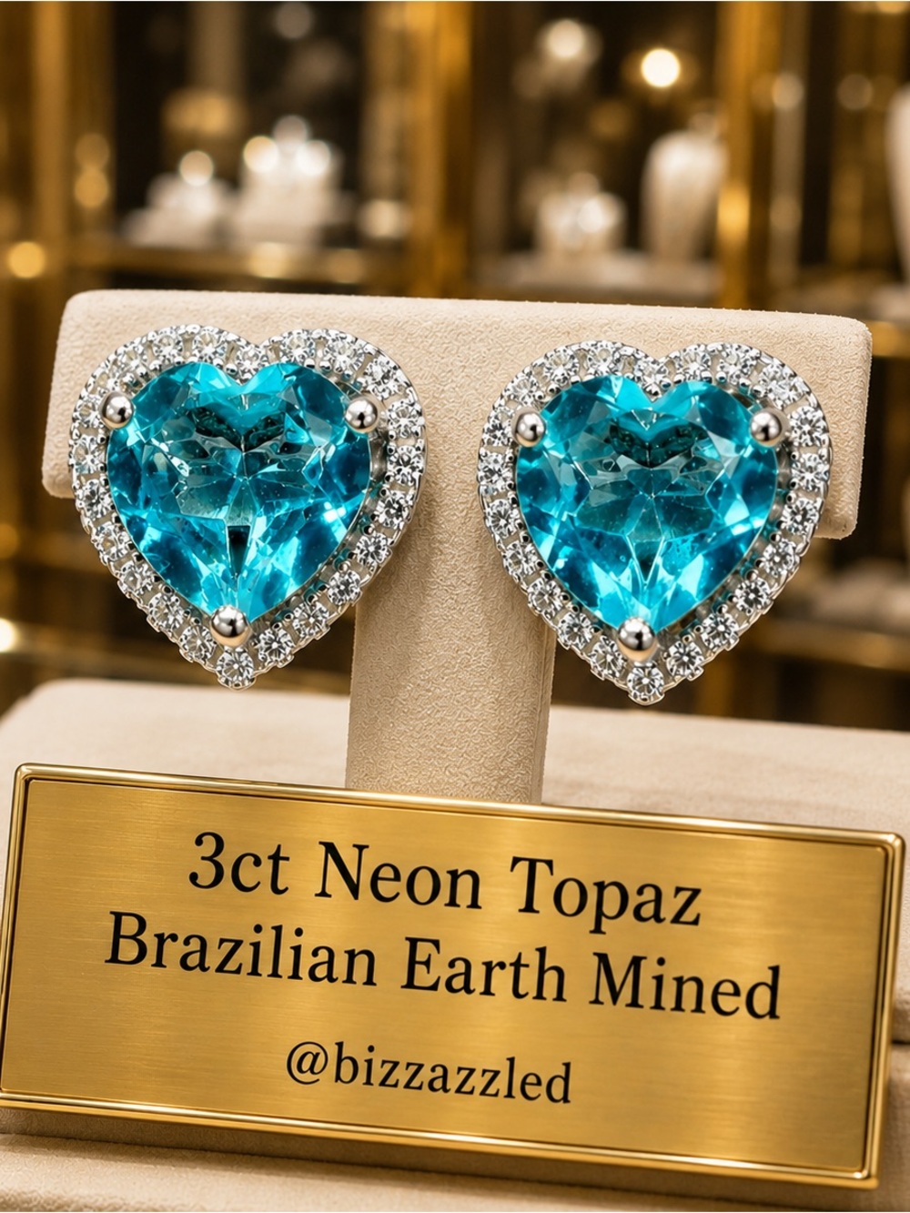 3ct Neon Topaz‼️ Silver 925 earrings 14k on 925 Blue white Topaz - Picture 1 of 5